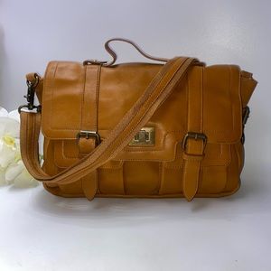Audrey Brooke Leather Messenger Bag Camel Large